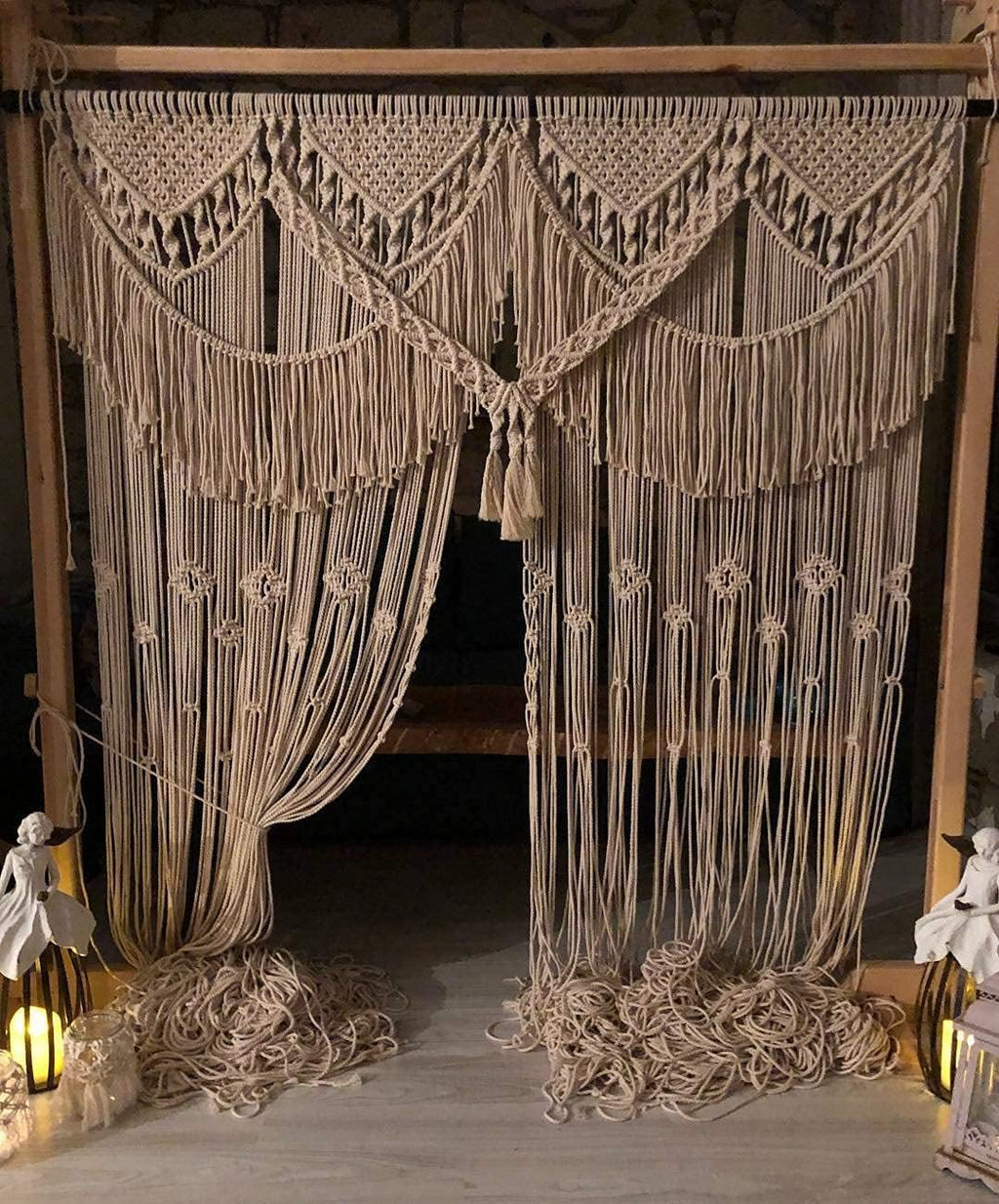 American Knit Bohemian Macrame Wedding Backdrop Decor Boho Chic Macrame Wall Hanging & Arch 70' W x 85' L