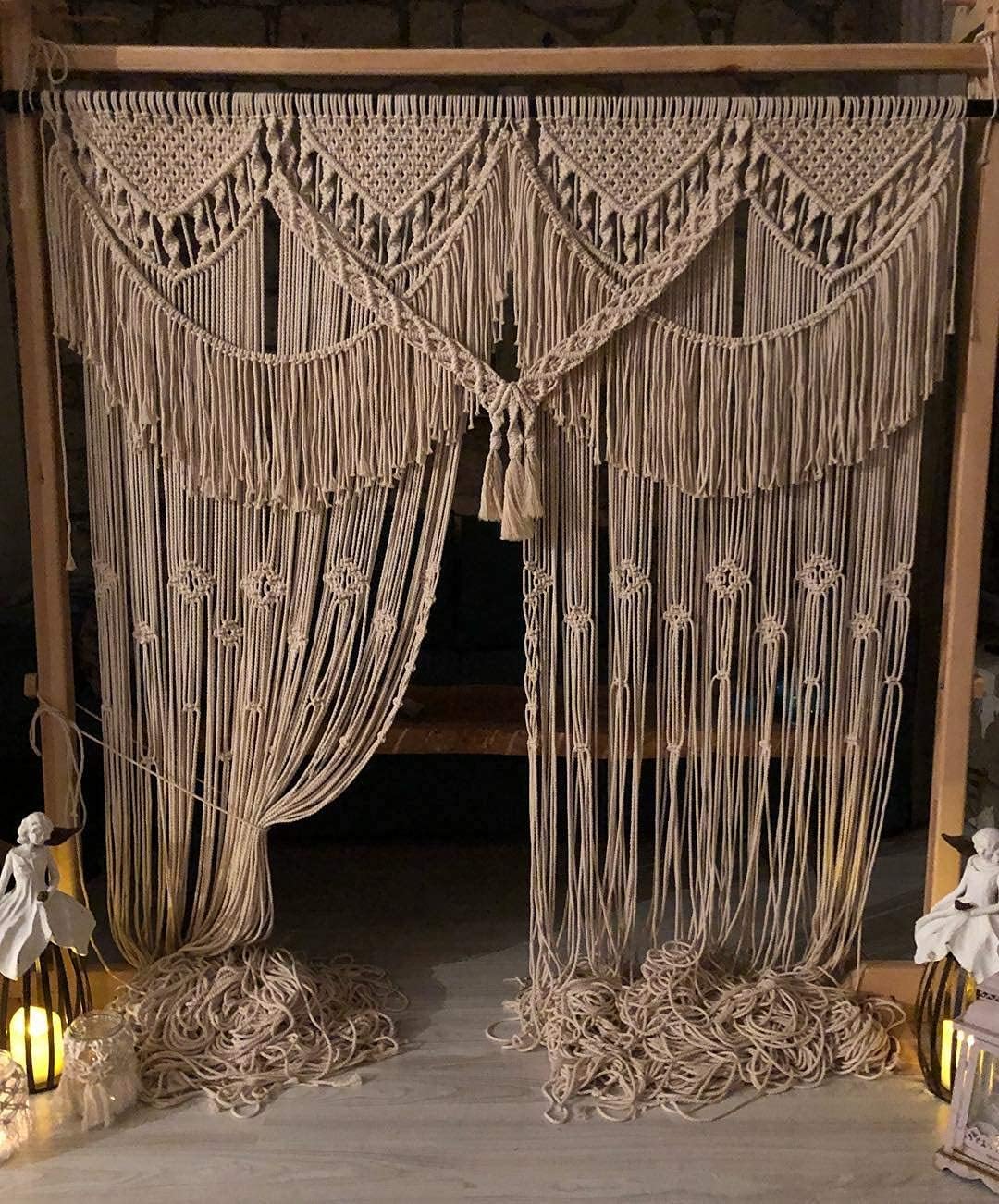 American Knit Bohemian Macrame Wedding Backdrop Decor Boho Chic Macrame Wall Hanging & Arch 70' W x 85' L