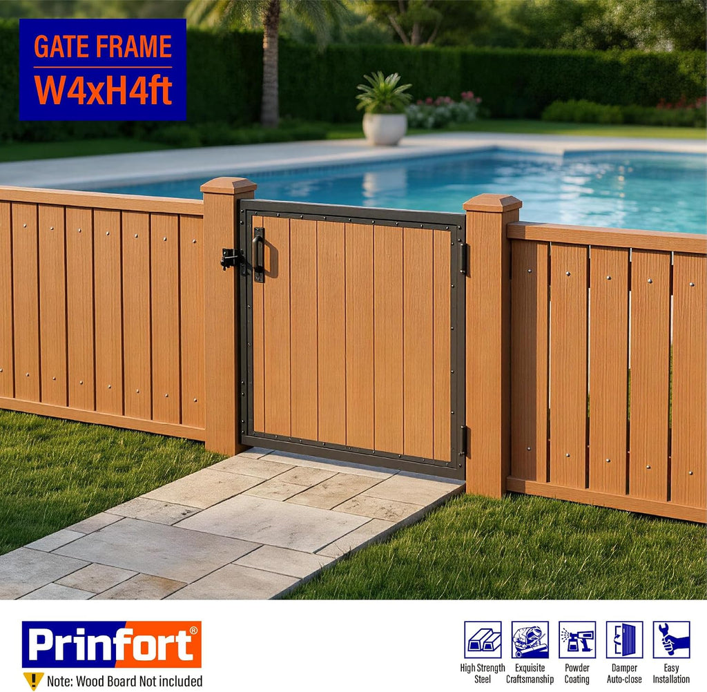 4x4FT (46.78' W X 47.2' H) 201 Stainless Steel Anti Sag Wooden Fence Gate Kit Heavy Duty Garden Gate Frame Hardware Kit Reinforcement (Left/Right Free-Installation)