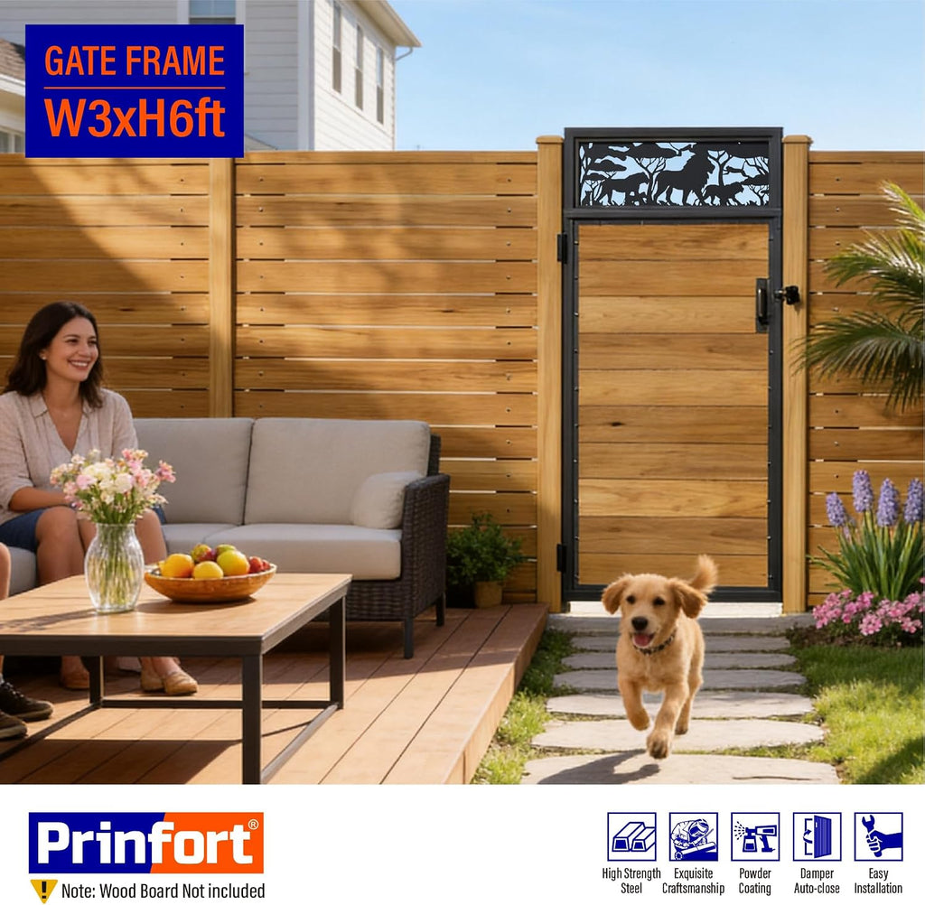 3x6FT (34.8' W X 70.8' H) 201 Stainless Steel Anti Sag Wooden Fence Gate Kit Heavy Duty Garden Gate Frame Hardware Kit Reinforcement (Left/Right Free-Installation)