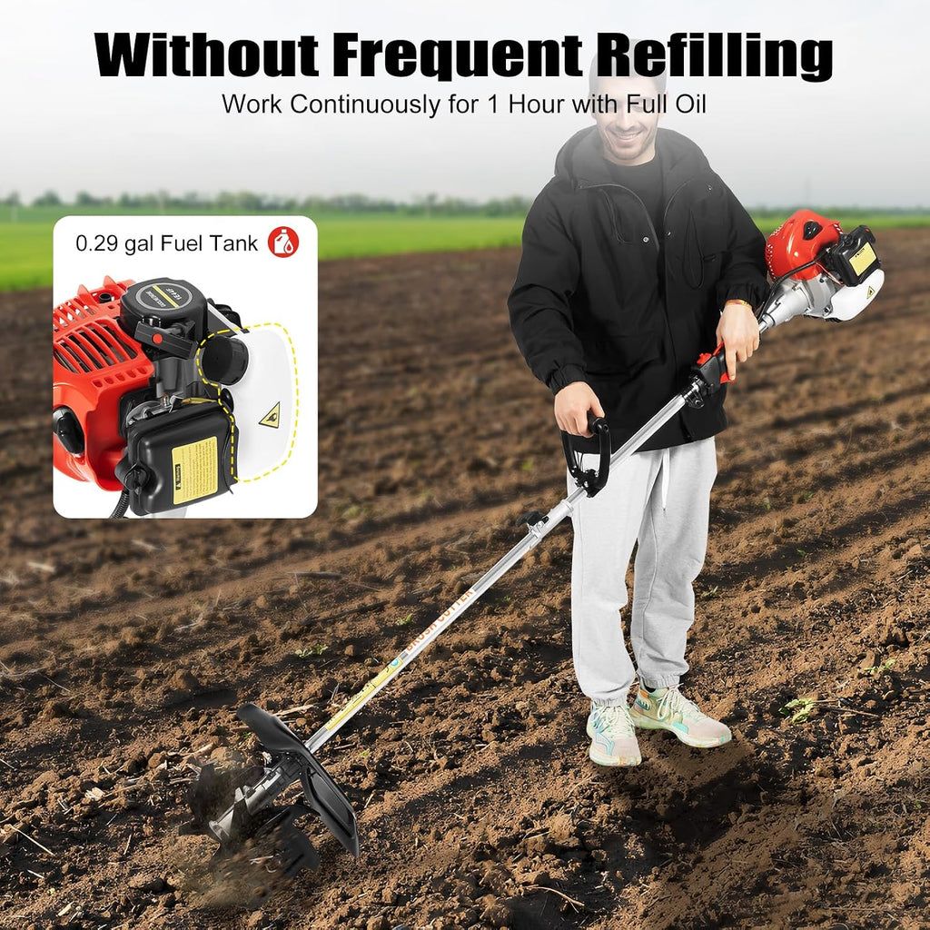 Gas Powered Mini Tiller Cultivator, 2 Stroke Garden Mini Tiller Cultivator, Handheld Microtiller Hoeing Machine Use for Tilling Soil and Removing Weeds