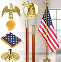 XIFAN Deluxe 7 FT Indoor American Flag and Pole Set - Solid Oak Pole, Metal Eagle Topper, Gold Fringed US Flag, Base Stand, Cord Tassel, for Lobby, Office, Auditorium, Conference Room - 7.6 FT Total