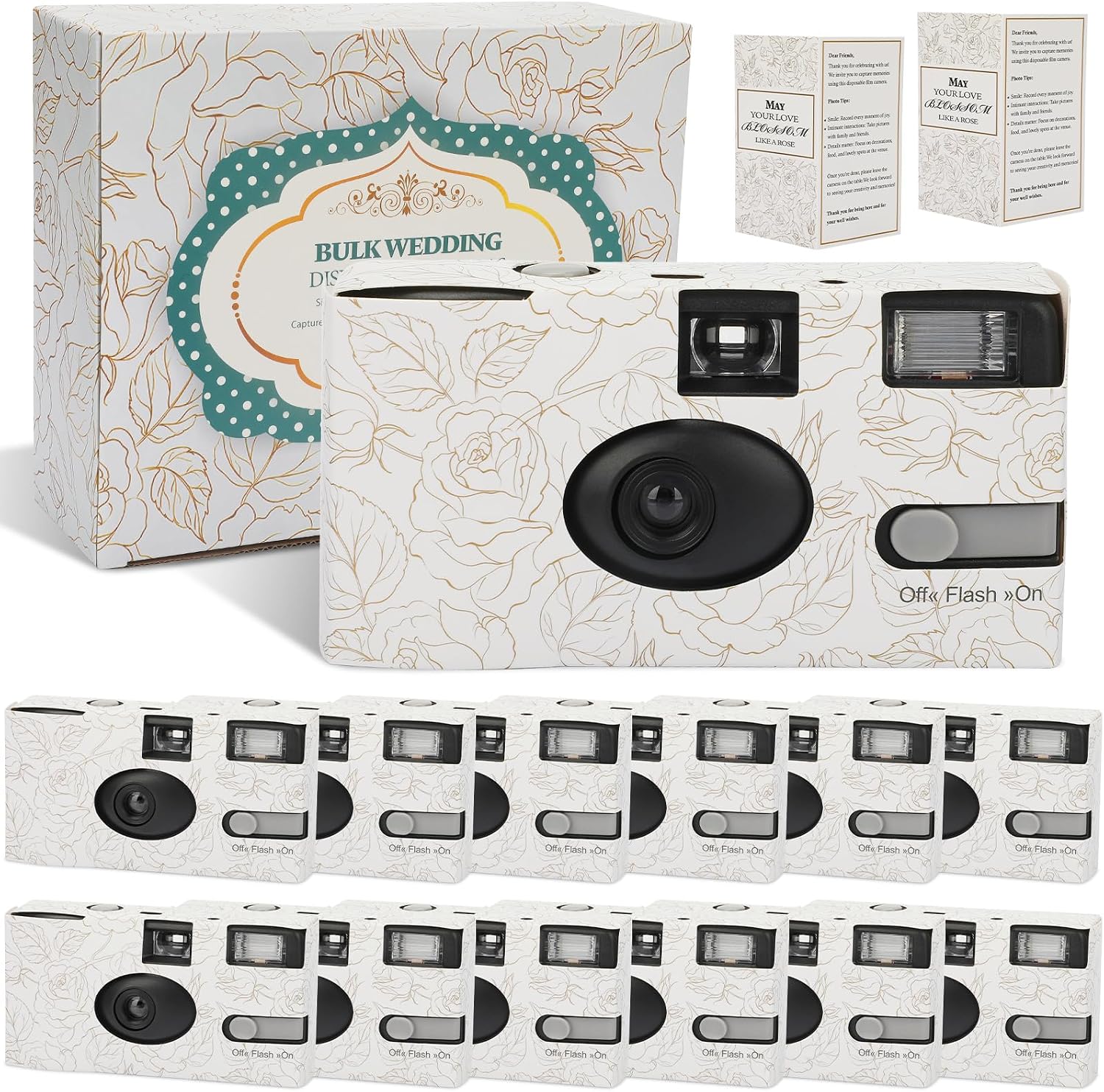 12 Pack Disposable Cameras Bulk for Wedding, Golden Rose Single-Use 35mm Film Disposable Camera with Flash, ISO 400 17 Exposures for Outdoor Travel Gathering Anniversary Birthday Party Supply