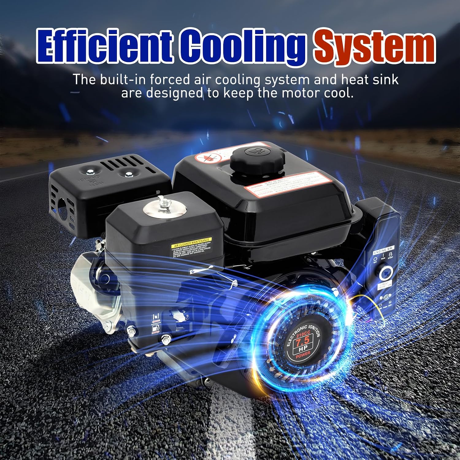 Gas Engine Motor for Honda GX160, 4-Stroke Gas Engine, Go Kart Garden Tiller Cultivator Air Cooling Single Cylinder OHV Gasoline Petrol Engine Motor Replacement(7.5HP, 210CC, Black)