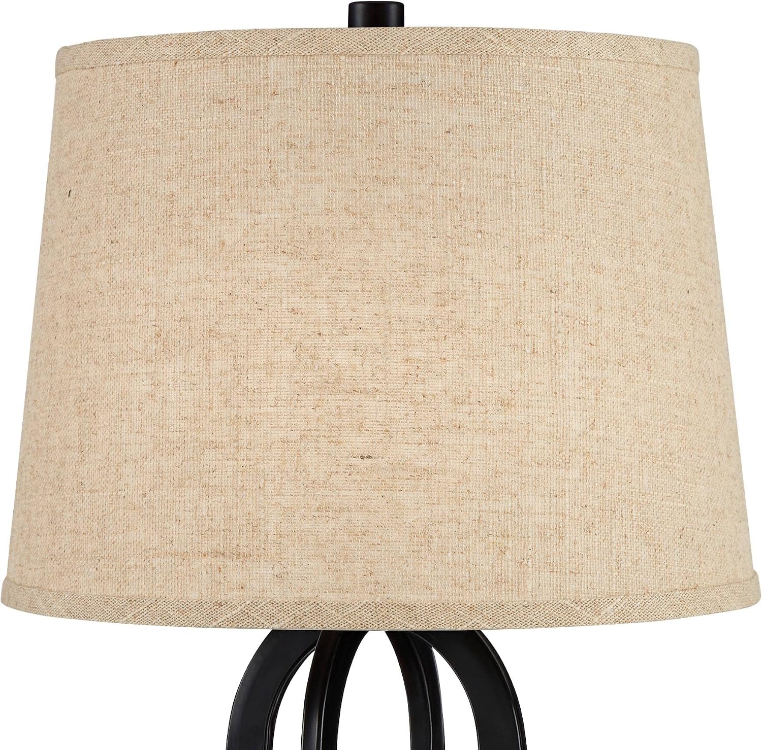 360 Lighting Marcel Industrial Modern Table Lamps 24.25' High Set of 2 with USB Charging Port and Nightlight LED Black Metal Burlap Linen Shade for Living Room Desk Bedroom House Bedside