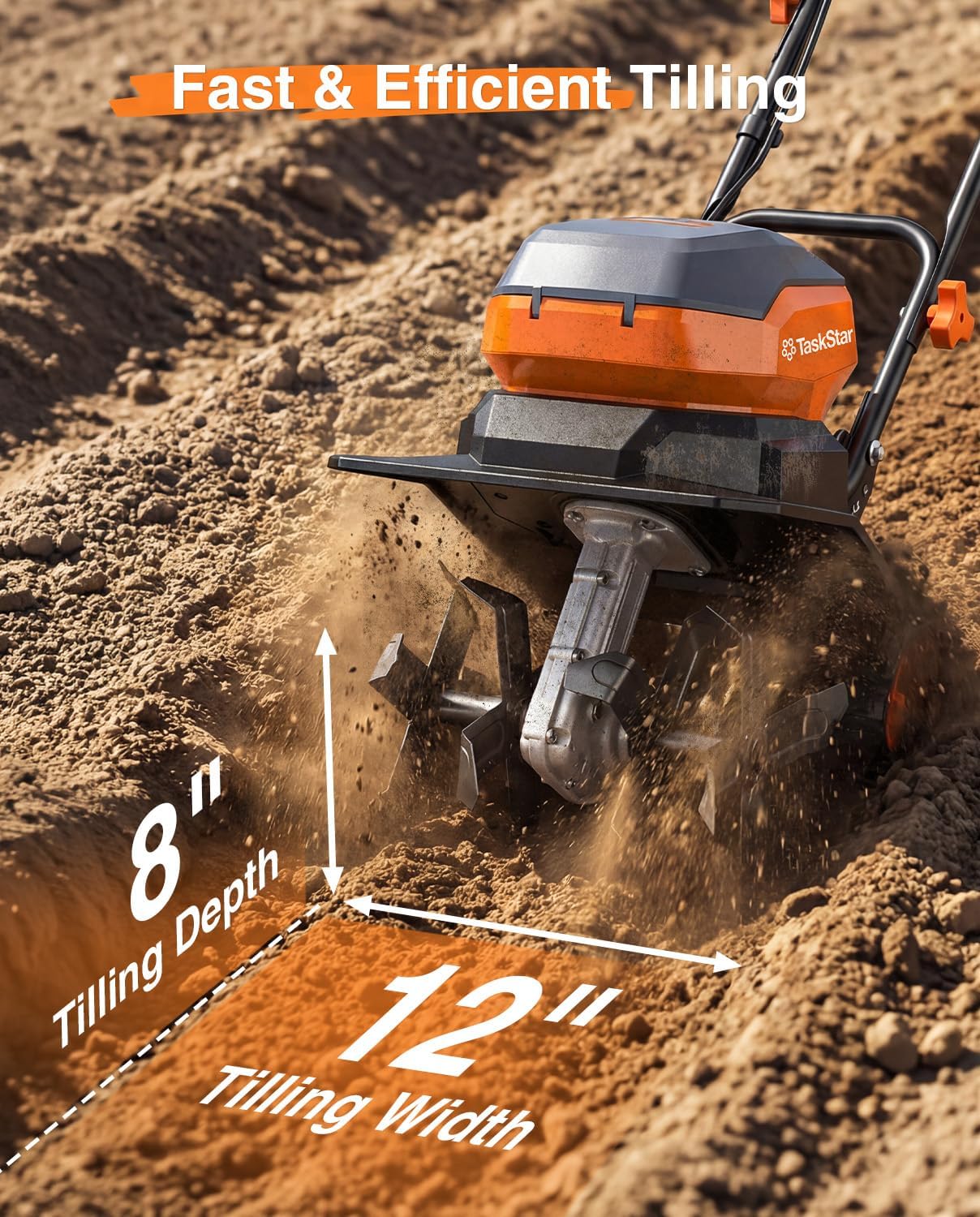 12 Inch Electric Tiller Cultivator, 40V Cordless Tiller for Gardening with 2 * 5.0 Ah Batteries, 8 Inch Depth Rototillers Battery Powered with Adjustable Wheels for Lawn Yard Weeding Soil Cultivation