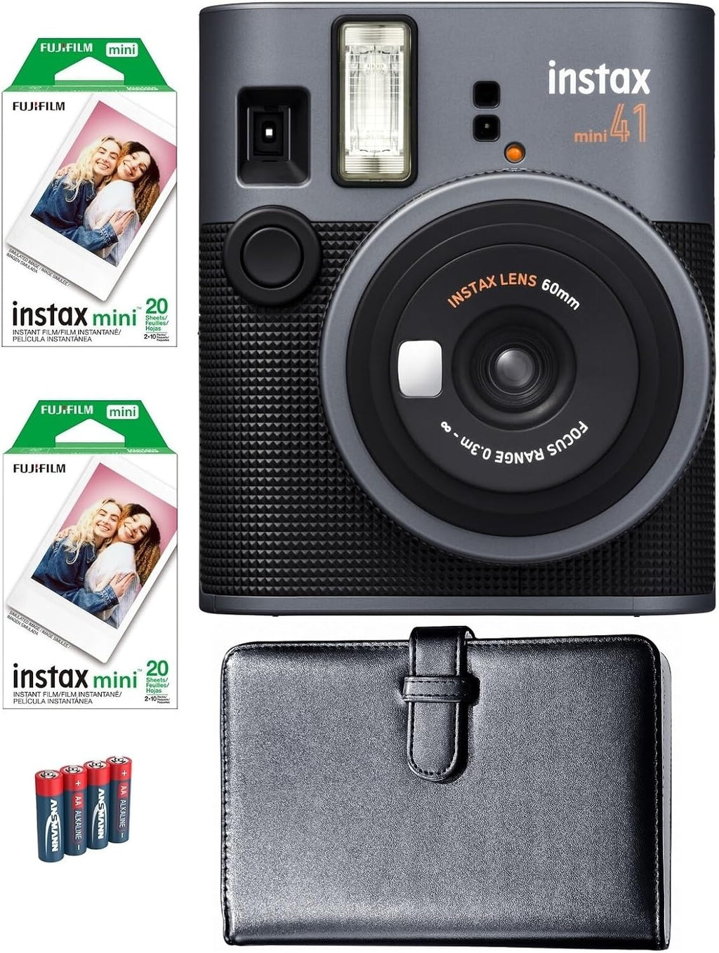 FUJIFILM Instax Mini 41 Instant Film Camera Bundle, Includes: Mini Color Film (40 Exposures), AA Batteries (4-Pack) and 108 Pocket Mini Instax Photo Album (5 Items)