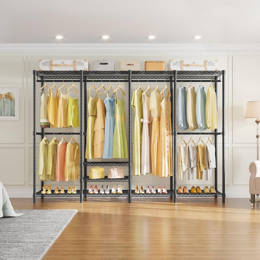 VIPEK V40 Plus Large Clothes Rack, 1300lbs Capacity Sturdy Metal Garment Rack, Clothing Rack with 6 Shelves & 4 Hang Rods, Adjustable Open Wardrobe Closet Organizer for Bedroom/Apartment/Retail, Black