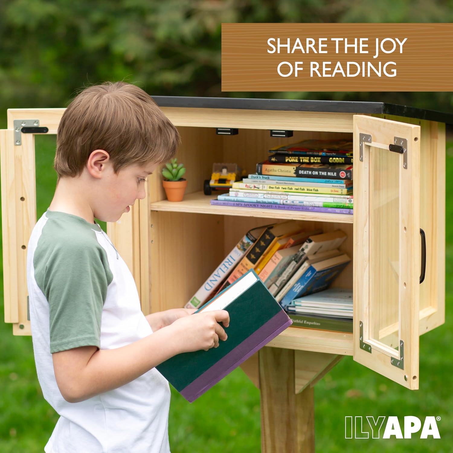Ilyapa Outdoor Library Book Box - Free Literature Exchange Kit for Outside - Little Wood Cabinet for Sharing Books and Arts - 20x14x19 Inch