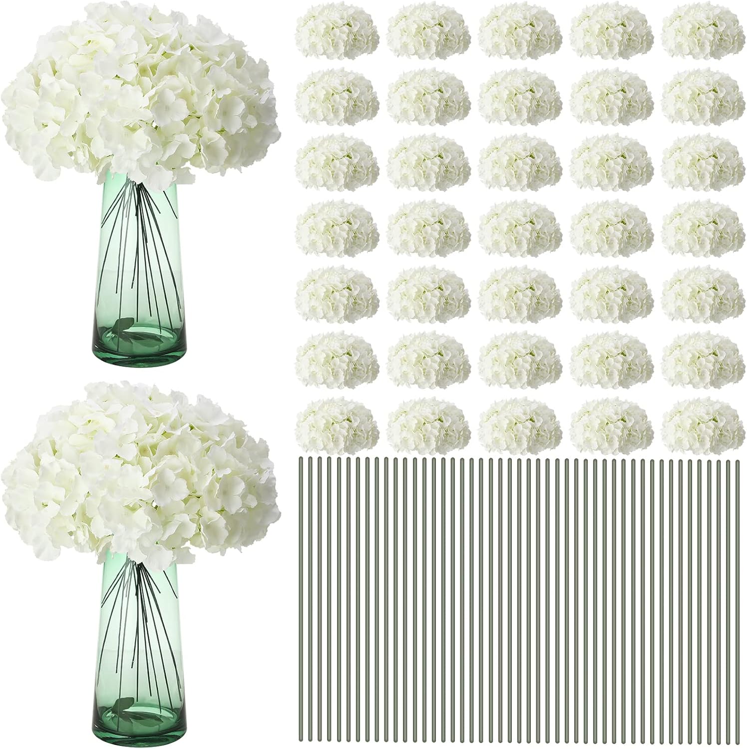 Unittype 400 Pieces Silk Hydrangea Artificial Flowers Heads with Stems Faux Hydrangea Flowers for Wedding Centerpieces Bouquets DIY Floral Decorations for Home Indoor (White)