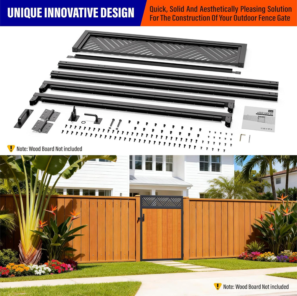 4x6FT (46.78'W X 70.8'H) 201 Stainless Steel Anti Sag Wooden Fence Gate Kit Heavy Duty Garden Gate Frame Hardware Kit Reinforcement (Left/Right Free-Installation)
