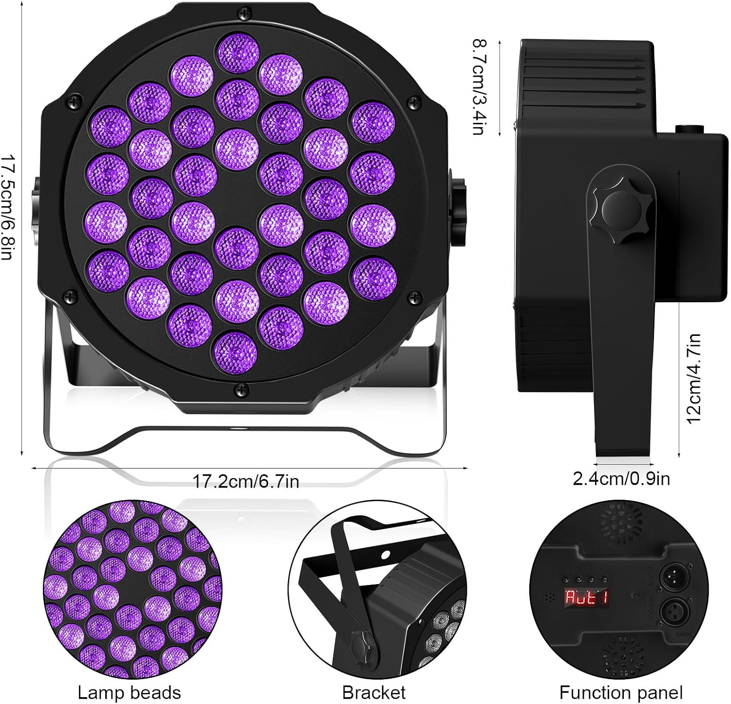 U`King 36LED Black Lights, 72W UV Blacklights Stage Lights with Glow in The Dark Party Supplies by Remote DMX Control for Christmas Blacklight Tapestry Church Birthday Party DJ Bars Nightclubs