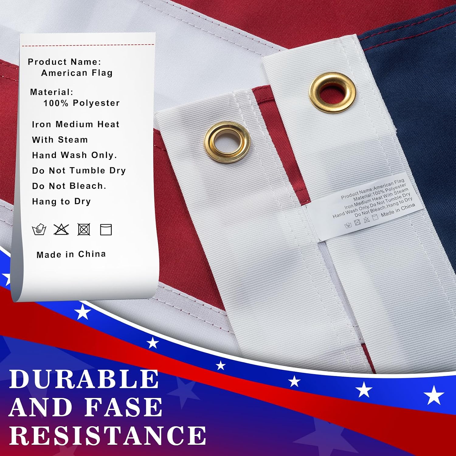 High Wind American Flag for Outdoor 15x25 Ft - Heavy Duty Allegiance US Flag with Embroidered Stars, Sewn Stripes & Brass Grommets All Weather Fade Resistant for Outside Use