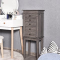 HOMGX 5 Drawers Jewelry Armoire Cabinet, Standing Jewelry Storage Chest with Mirror, 8 Necklace Hooks Wooden Jewelry Organizer, Bedroom Jewelry Furniture with 2 Side Swing Doors, Grey
