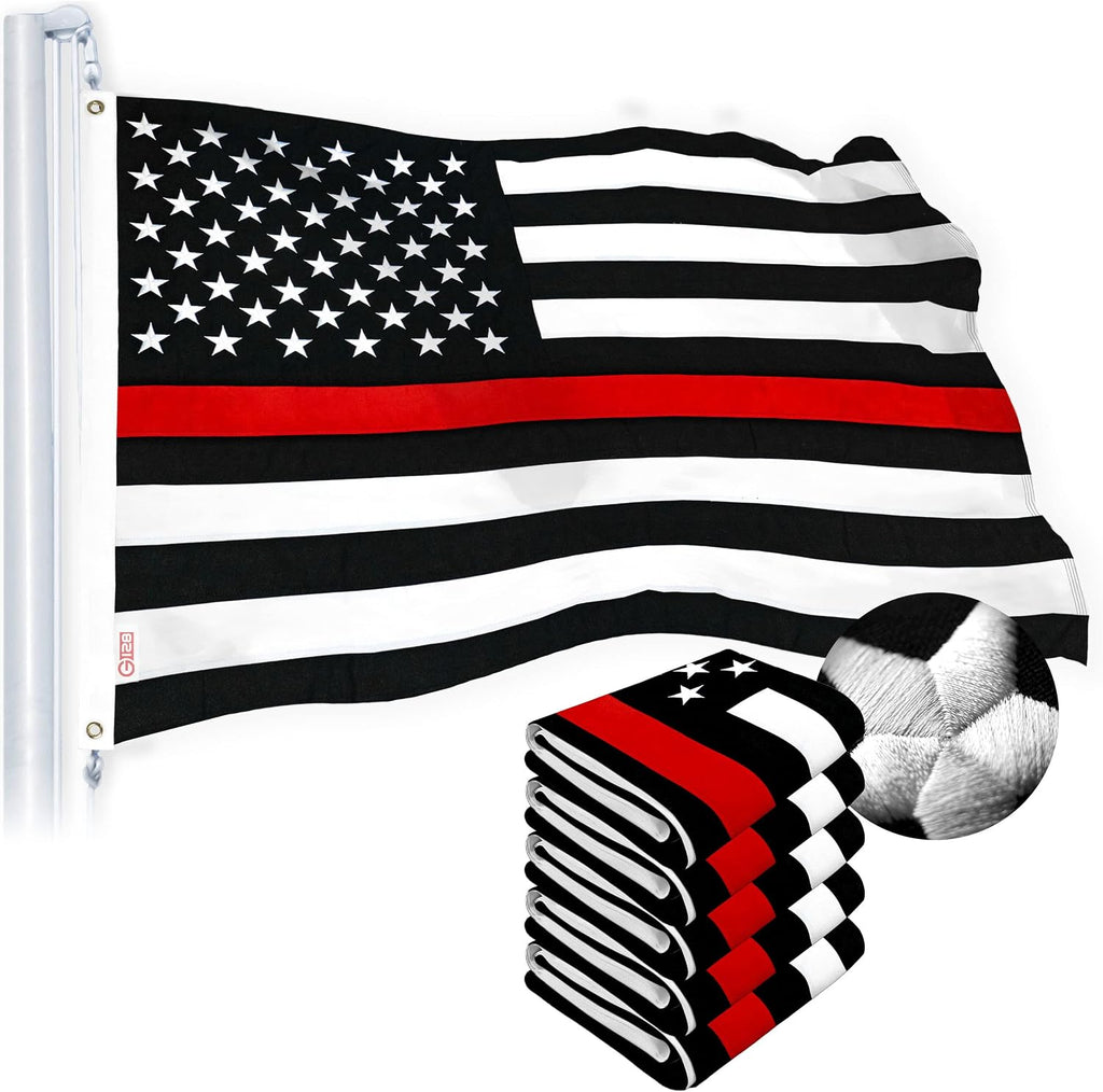 G128 5 Pack: Thin Red Line American Flag | 2x3 Ft | StormFlyer Series Embroidered 220GSM Spun Polyester | Duty and Honor Flag, Embroidered Design, Indoor/Outdoor, Brass Grommets, Heavy Duty