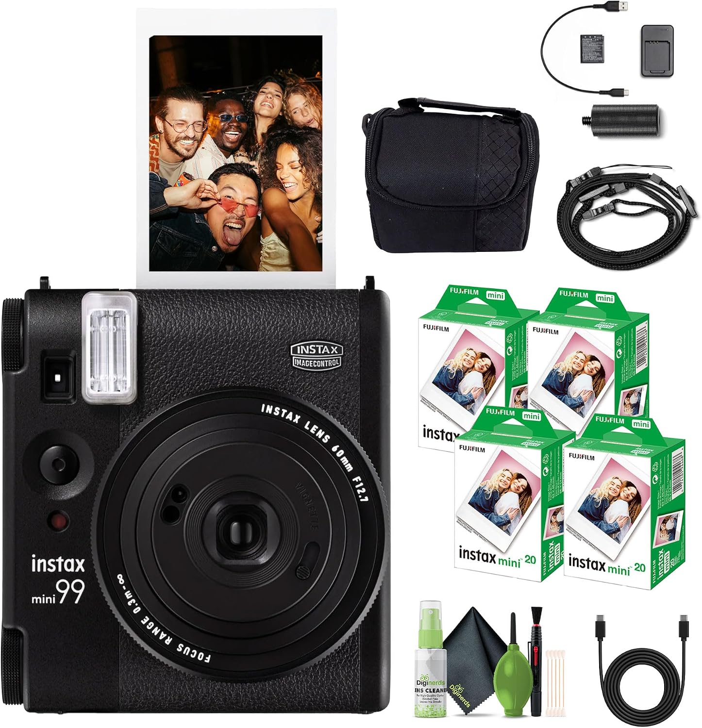 Fujifilm Instax Mini 99 Instant Film Camera Bundle with Fuji Instax Mini Instant Film Value Pack (80 Sheets) + Travel Bag + Lens Cleaning Kit, Perfect for Beginners, Experts, Kids and Adults