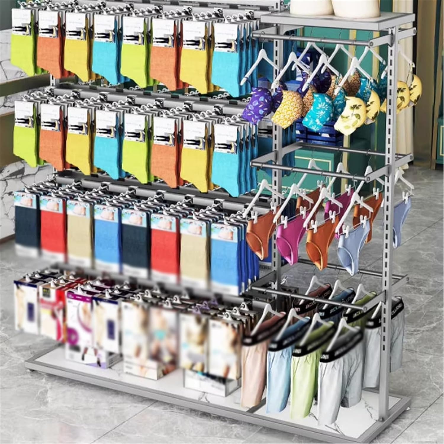 Retail Displays & Racks Clothing Store Underwear Shelf, Floor Standing Multi-layer Adjustable, Various Types of Socks, Boxed, Island Rack for Hanging Clothes(Gold)