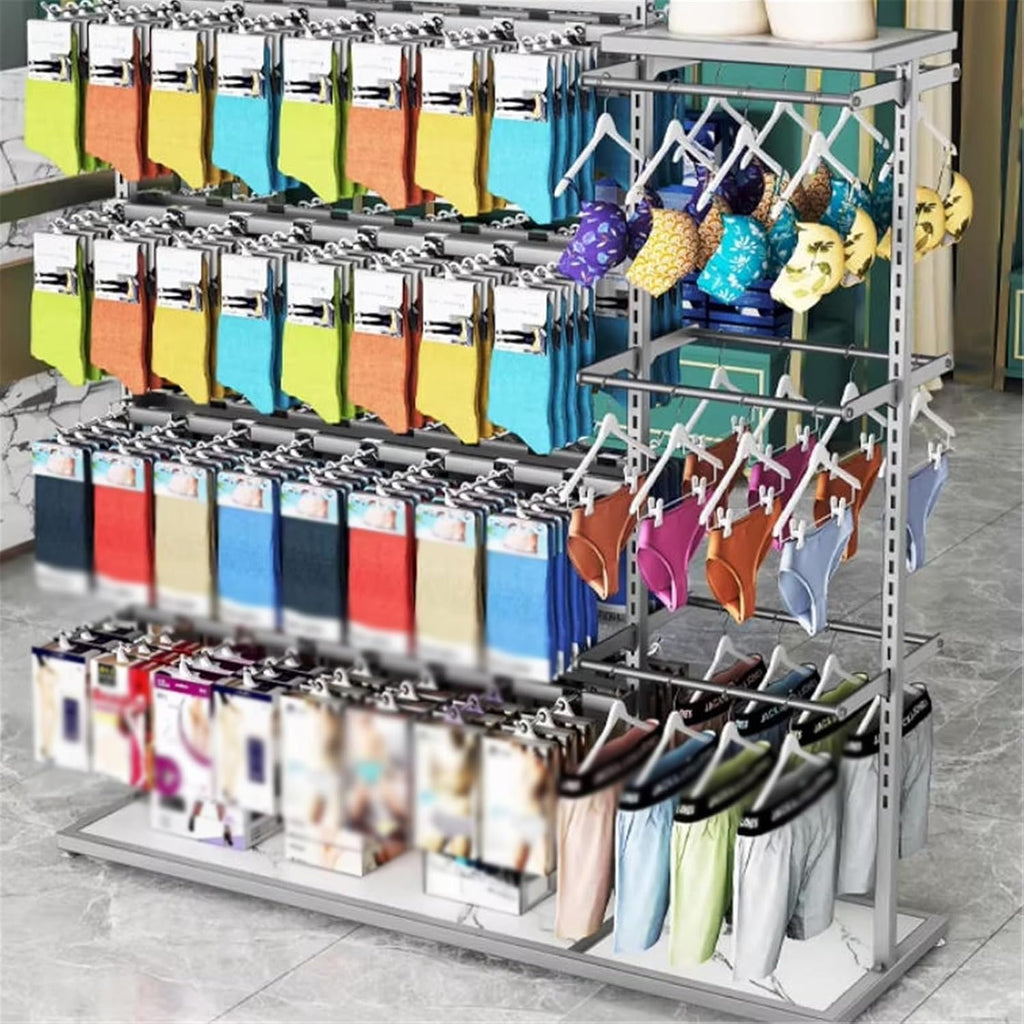 Retail Displays & Racks Clothing Store Underwear Shelf, Floor Standing Multi-layer Adjustable, Various Types of Socks, Boxed, Island Rack for Hanging Clothes(White)