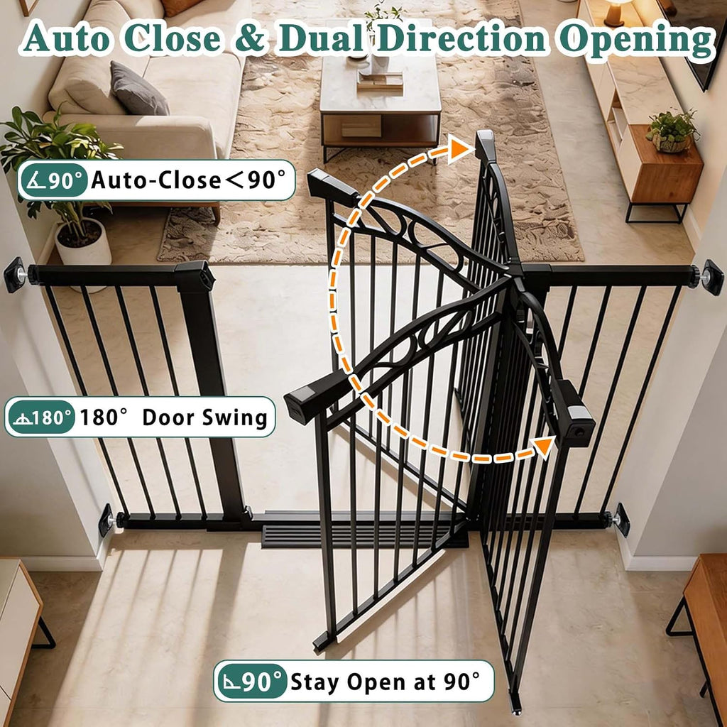 Fairy Baby 65.4'-68.1' Extra Wide Baby Gate with Door, 66 67 68 Inches Walk THR Baby Gates for Stairs Pressure Mounted no Drill, Indoor Tension Metal Child Pet Dog Safety Gate for Kids, Black
