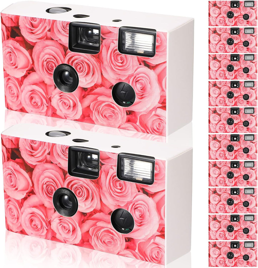 12 Pack Disposable Cameras Bulk for Wedding 35 mm Single Use Film Cameras with Flash for Wedding Reception Guests, Baby Shower, Bridal Shower, Anniversary(Pink Rose)
