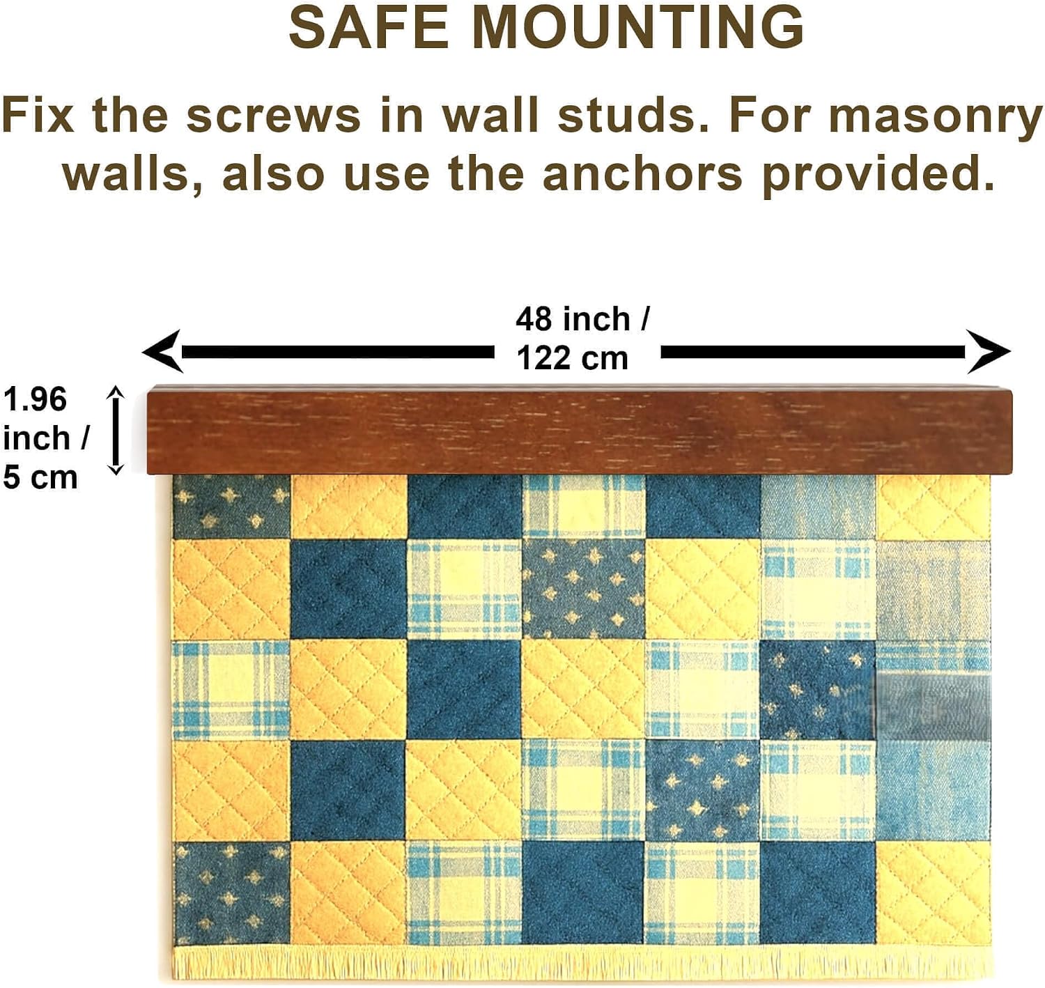 Dacri Home Quilt Hanger for Wall Display - 48 Inch Tapestry Hanger from Premium Teak Wood - Safe Mount Quilt Rack for Heavy Rugs, Tapestries, and Other Wall Hangings (Light Wallnut Stain)