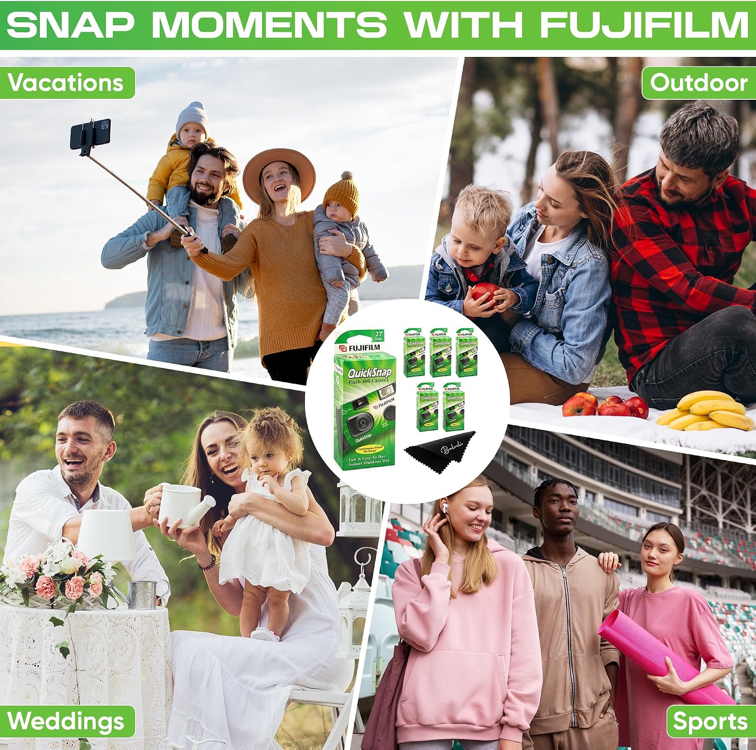 Fujifilm Quicksnap Flash Disposable Camera 400 Iso, 6 Pack, 35mm Camera, 27 Exp, Balveli Coth, Fuji Film Disposable Bulk, 6 Pack of Fuji Disposable Cameras.