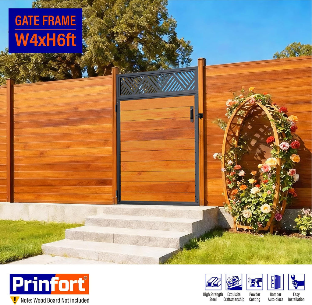 4x6FT (46.78'W X 70.8'H) 201 Stainless Steel Anti Sag Wooden Fence Gate Kit Heavy Duty Garden Gate Frame Hardware Kit Reinforcement (Left/Right Free-Installation)