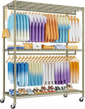 ULIFHOME P8 Max Heavy Duty Clothes Rack（With Extended Width Design） Rolling Clothing Racks for Hanging Clothes，Portable Garment Rack with Lockable Wheels，51.2' W x 15.8' D x 80.5' H，Load 700LBS，Gold