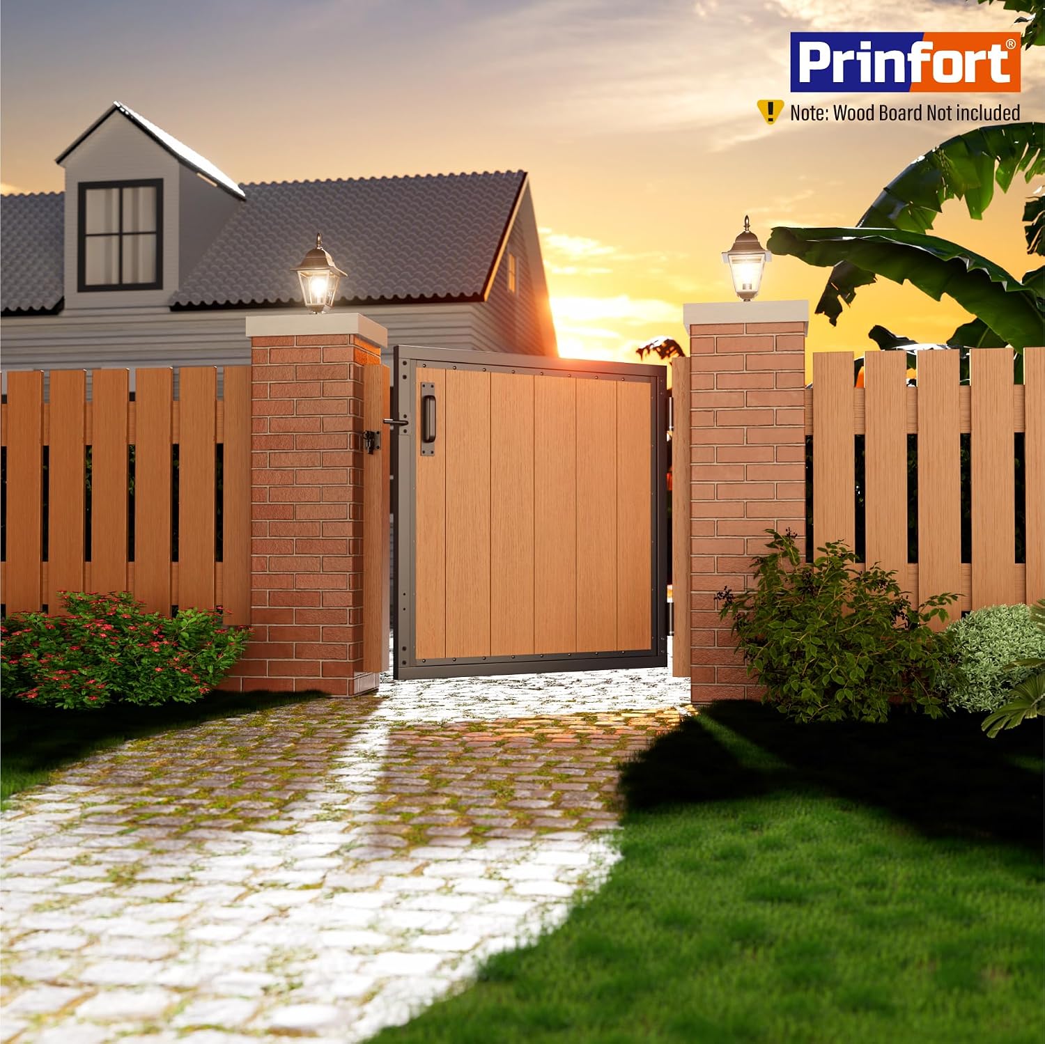 3x3FT (34.8'W X 35.4'H) 201 Stainless Steel Anti Sag Wooden Fence Gate Kit Heavy Duty Garden Gate Frame Hardware Kit Reinforcement (Left/Right Free-Installation)