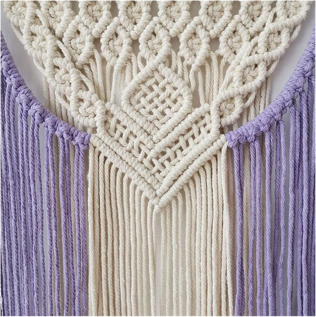 Tapestry Macrame Wall Hanging Tapestry Chic Geometric Tassels Tapestry Apartment Bedroom Bohemian Decoration (Purple)