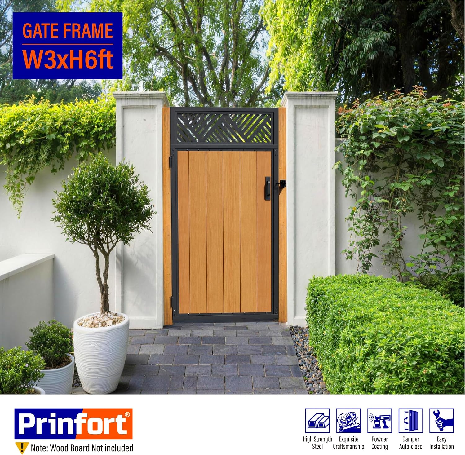 3x6FT (34.8' W X 70.8' H) 201 Stainless Steel Anti Sag Wooden Fence Gate Kit Heavy Duty Garden Gate Frame Hardware Kit Reinforcement (Left/Right Free-Installation)
