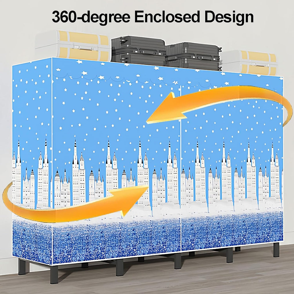 Heavy Duty Wardrobe Closet With Cover, Metal Garment Racks For Hanging Clothing, Foldable Armoire Covered Clothes Rack, Freestanding Coat Storage For Bedroom, Apartments(B,190cm/74.8in)
