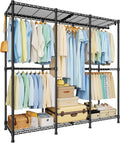 ULIFHOME E14 Heavy Duty Clothes Rack，Freestanding Clothing Racks for Hanging Clothes，Adjustable Closet Organizers and Storage，Metal Garment Rack with Shelves 58' W x16 D x77 H，Load 860LBS，Black