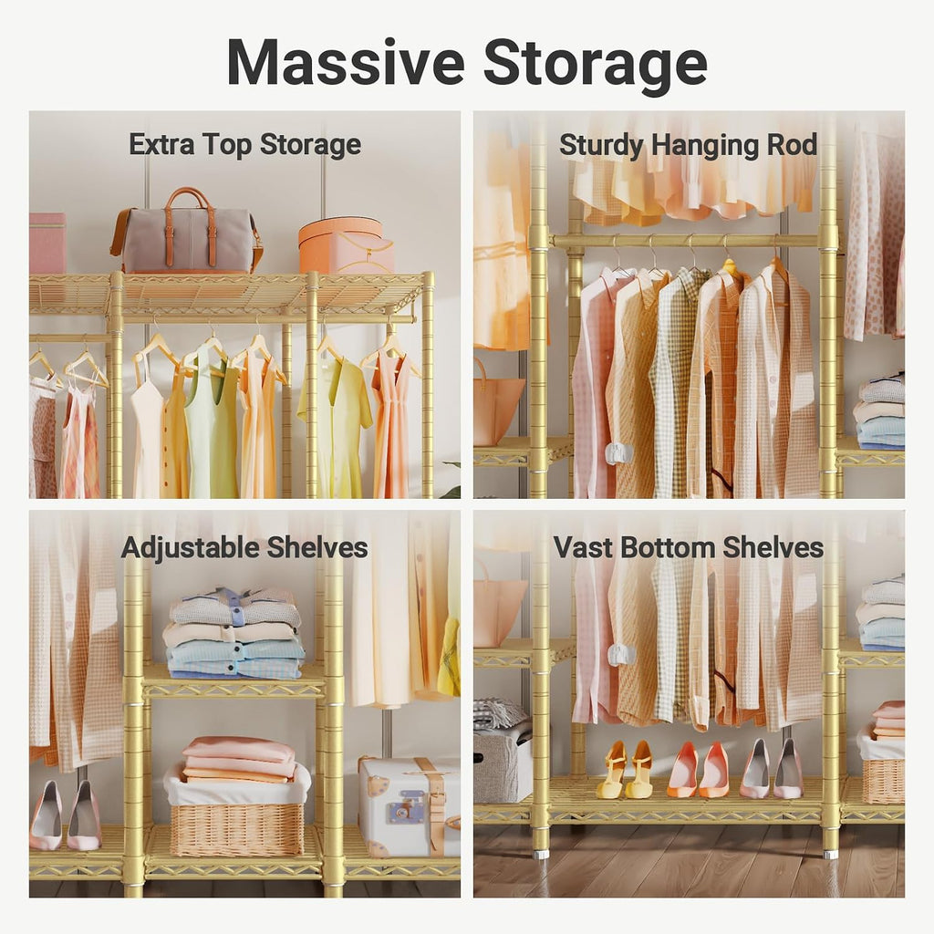 VIPEK V50 Closet Organizer System, Extra Large Heavy Duty Clothes Rack with Adjustable Shelves, Freestanding Modern Wardrobe for Bedroom, Walk-in Closet, Dressing Room, 1300 lbs Capacity, Gold