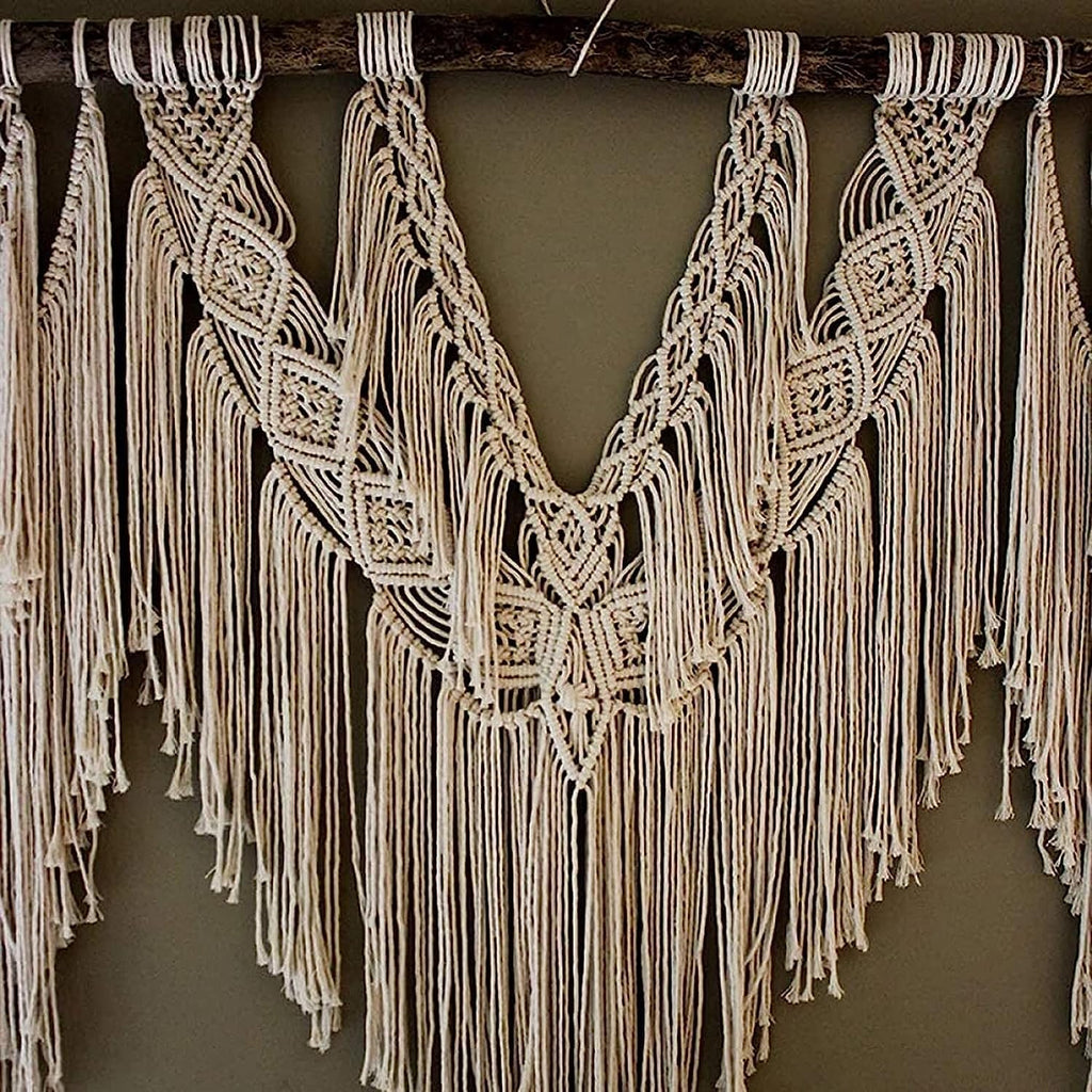 Modern Wall Decor Woven,Wall Hanging Art Tapestry, Macrame Wall Hanging Art Woven Wall Decor Cotton Handmade Boho Macrame Tapestry Chic Home Decor for Home (Beige)