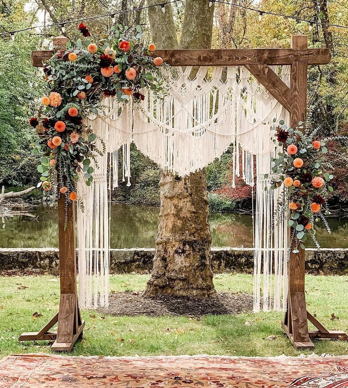 Handmade Macrame Large Curtain Bohemian Boho Decoration Backdrop Wedding Wall Hanging W 75 x 85 Inch, Natural