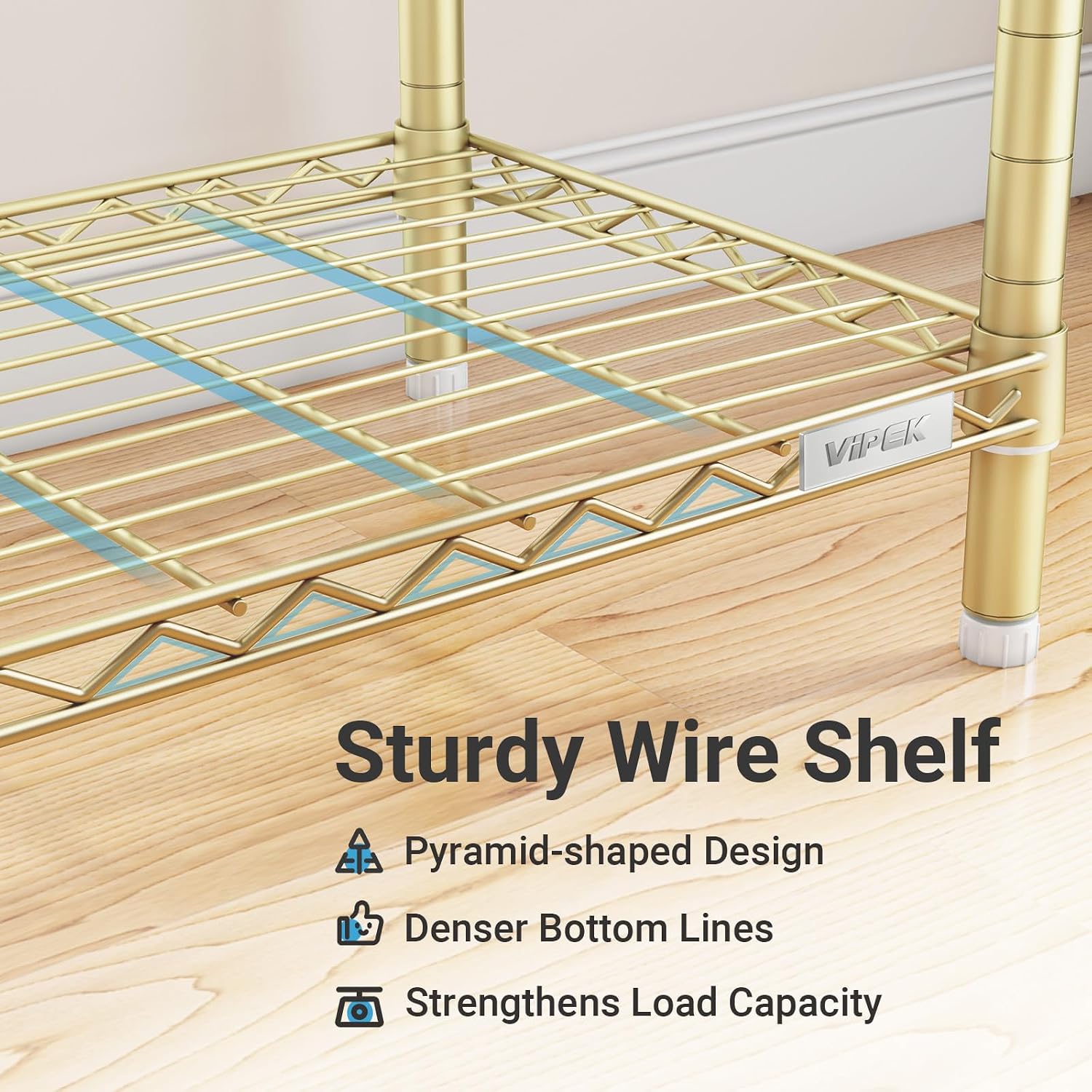 VIPEK X20 Expandable Metal Clothing Rack Adjustable from 3'3' to 4'8' Heavy Duty Garment Racks With Shelves and Hanger Rods Portable Wardrobe Open Closet System, Gold