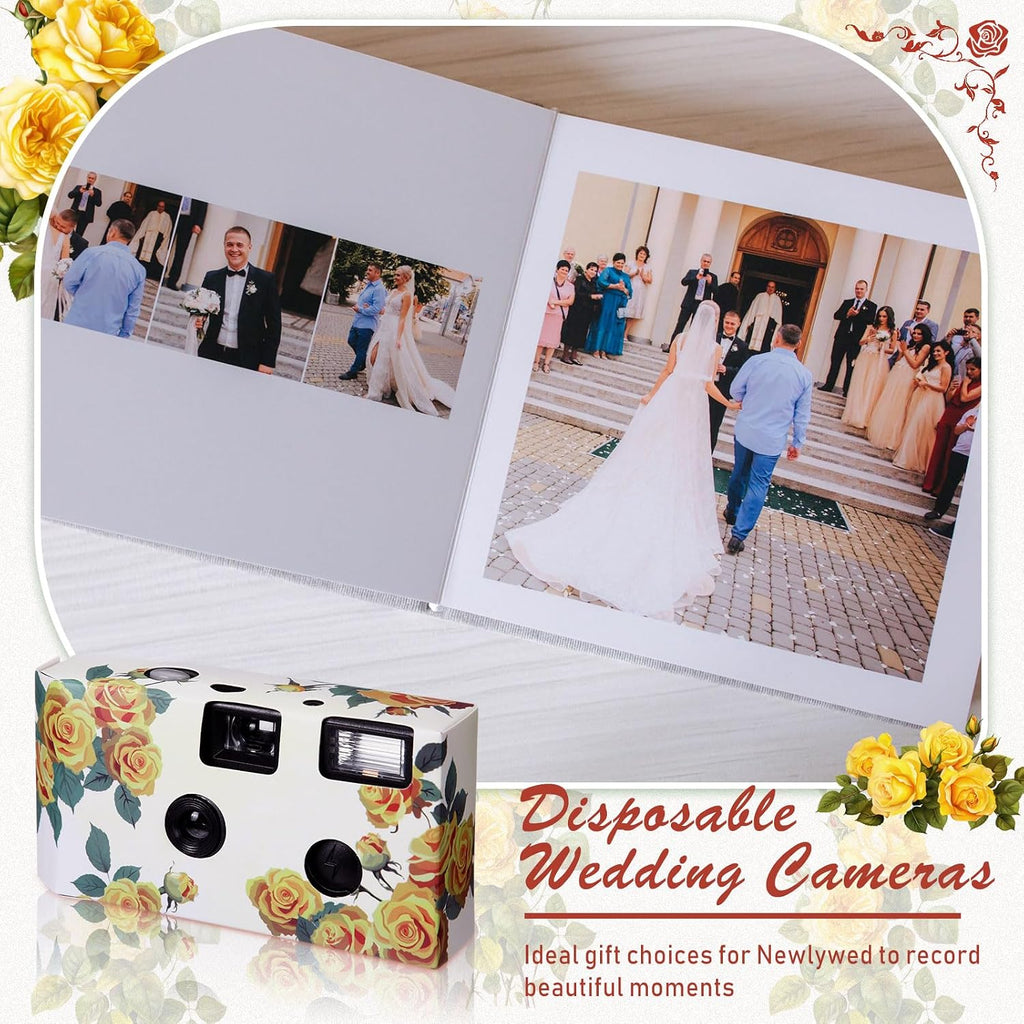 Kanayu 10 Pack Disposable Camera for Wedding Floral 35mm Single Use Film Camera with Flash One Time Use Camera for Anniversary Concert Travel Camp Party Supply Gift Honeymoon (Yellow Rose)