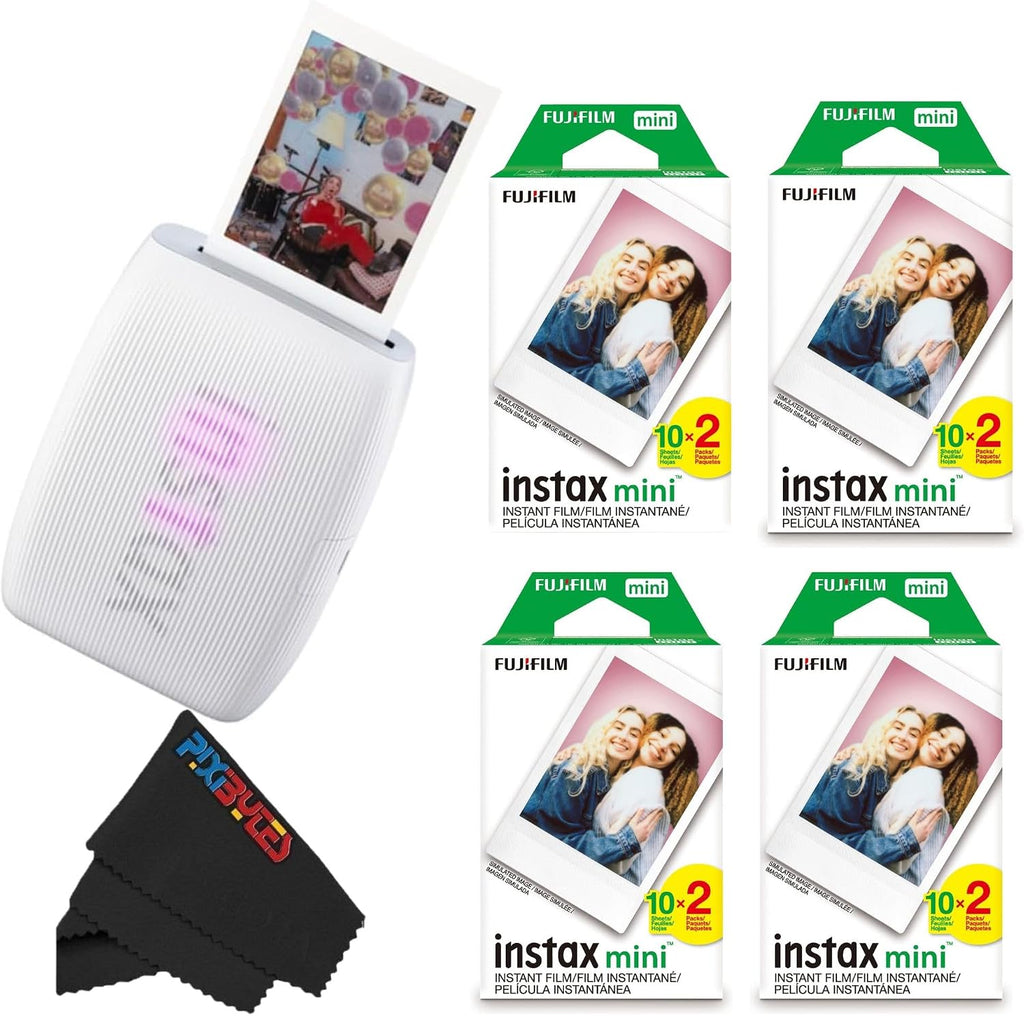 Fujifilm Instax Mini Link 3 Smartphone Printer with Instax Mini Films and Free Bonus Microfiber Cleaning Cloth... (Clay White, 4 x Twin Pack (80 Sheets))
