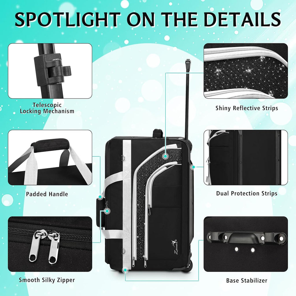 Dance Bag with Garment Rack - 28 Inch Professional Dance Competition Duffle Bag with Rack - Wheeled Dance Suitcase with Multiple Pockets for Dancers, Athlete, Travelers, and Livestreamer