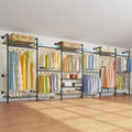 Timate F6 Wall Mounted Clothes Rack - Expandable Industrial Pipe Closet System, Heavy Duty Hanging Garment Rack, Closet Organizer & Storage Solution for Wardrobe, Bedroom,Walk-in Closets,Black