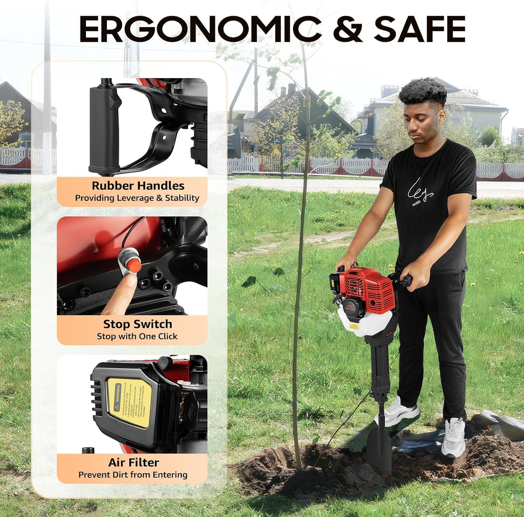 52CC Gas Power Excavator, 2 Stroke Garden Tree Digger with Wide Shovel Gas Ground Drilling Machine for Fence Tree Ball Lifting, Planting Bedding Earth Auger Post Hole