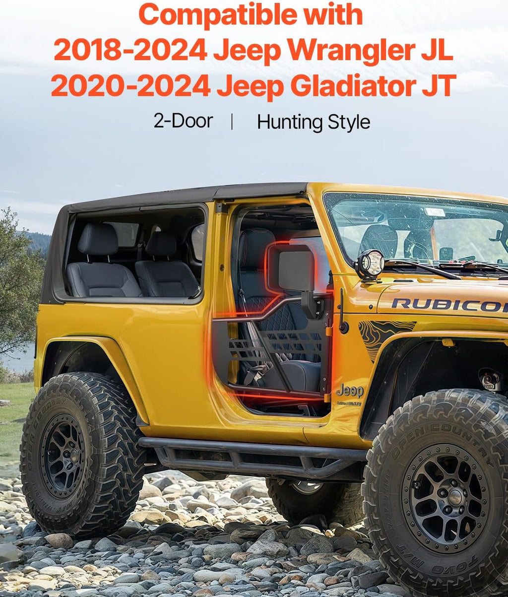 VEVOR Jeep Tube Doors, 2-Door, Hunting Style Jeep Tubular Door with Heavy-Duty Hinges & OE Latch, Jeep Doors with Rear View Mirrors, Fit for 2018-2026 Jeep Wrangler JL & 2020-2026 Jeep Gladiator JT