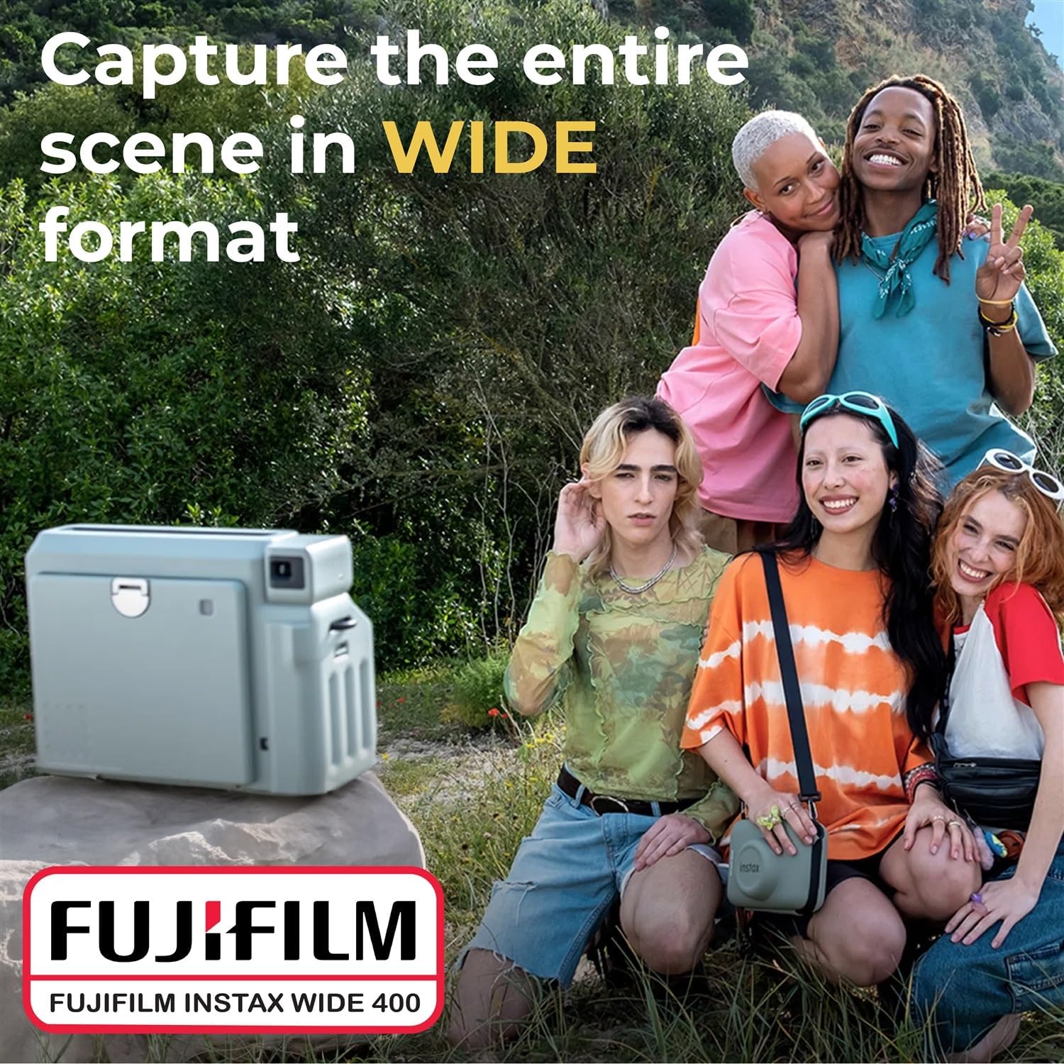 Fujifilm Instax Wide 400 Instant Film Camera (Sage Green) Bundle with Instax Wide Instant Film (20 Sheets), with Accessories Including Leather Camera Case