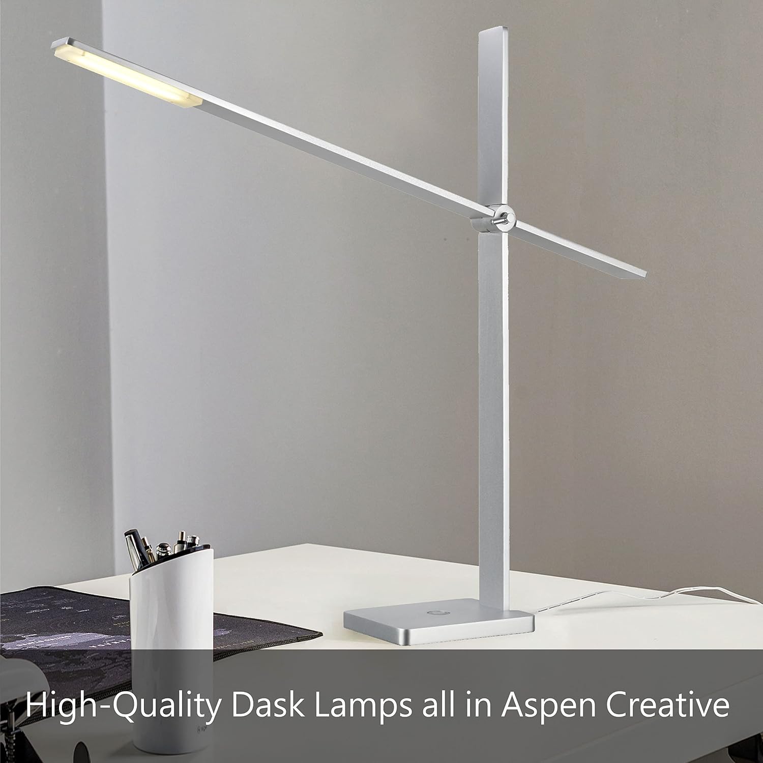 Aspen Creative 40033-1, Two Pack Set – 23 1/2' High Contemporary Table Lamp, Pewter Finish with Empire Shaped Lamp Shade in Light Blue, 13' Wide