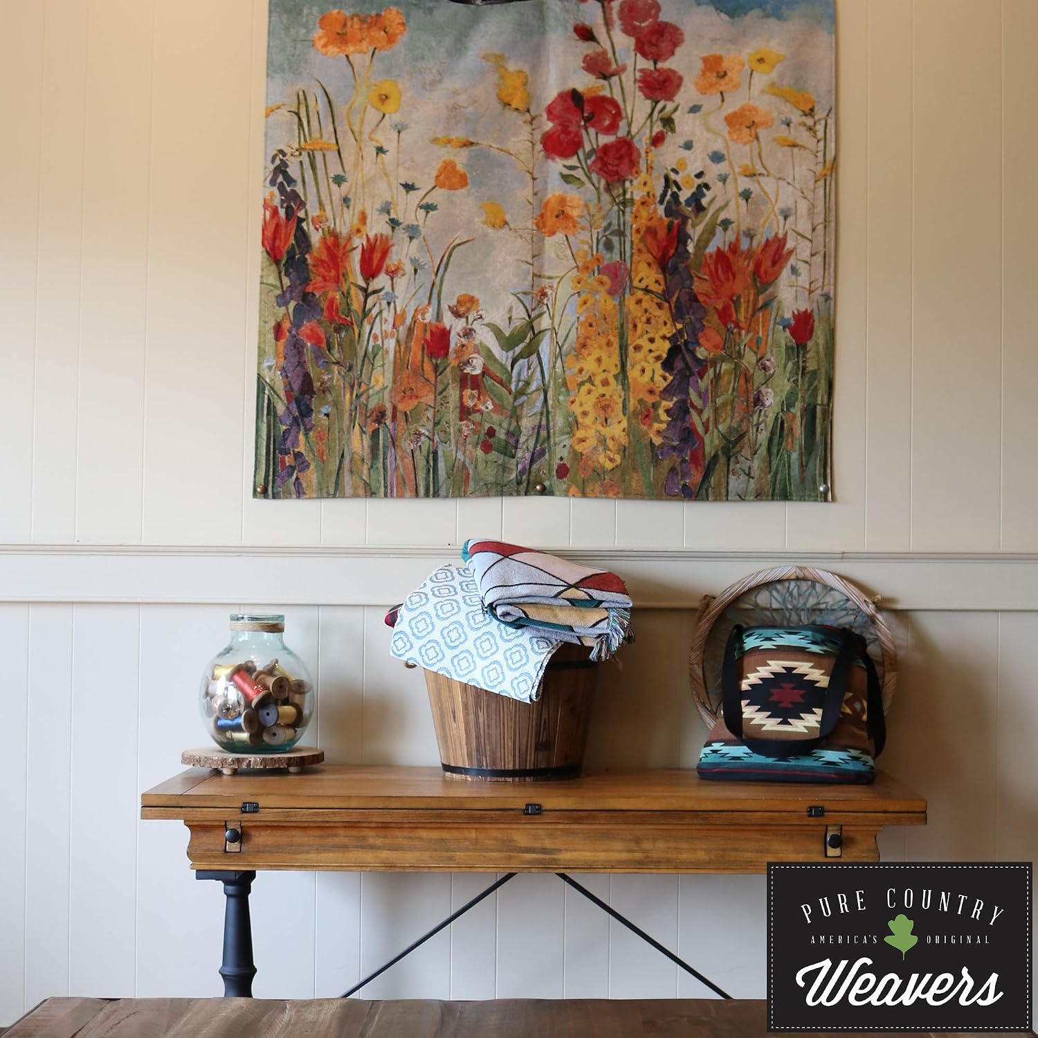 Mediterranean Terrace by Vivian Flasch | Woven Tapestry Wall Art Hanging | Italian Villa Seaside | 100% Cotton USA Size 53x40