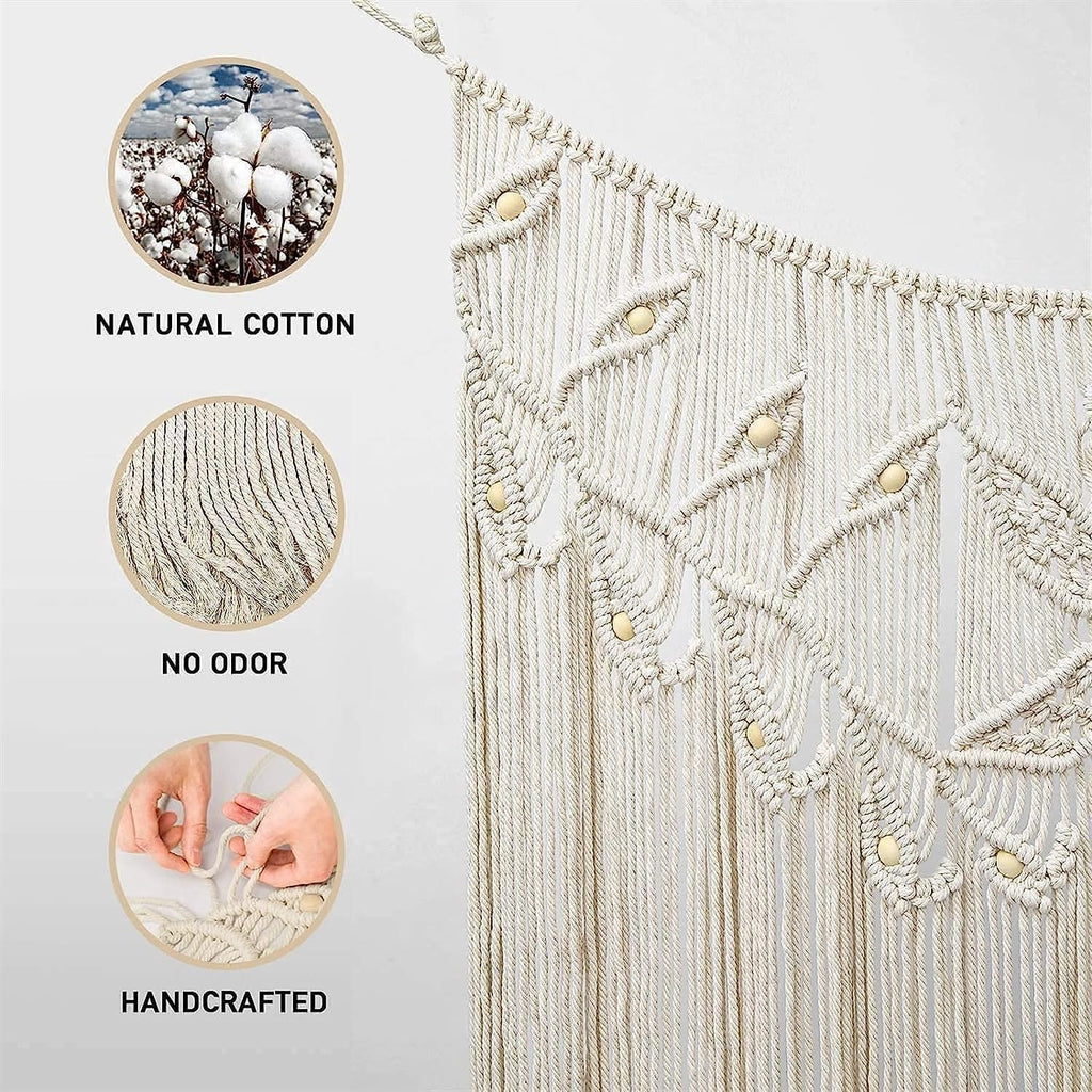 Modern Wall Decor Woven,Wall Hanging Art Tapestry, Macrame Wall Hanging Large Boho Chic Woven Tapestry Bohemian Cotton Handmade Wall Decor - Suitable for Home (White)