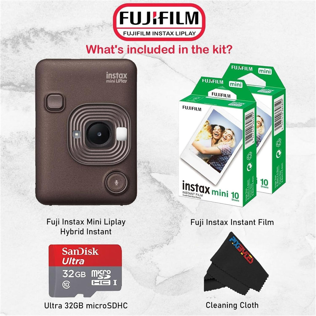 Fujifilm Mini LiPlay Hybrid Instant Camera with Mini Film (Deep Bronze, w/ 20 Film Sheets)