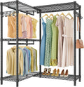 VIPEK L4 Clothes Rack L Shaped Garment Rack for Corner, 810lbs Heavy Duty Portable Closet Metal Clothing Rack, Adjustable Shelving/Sturdy Hanging Rods/Side Hooks, Black