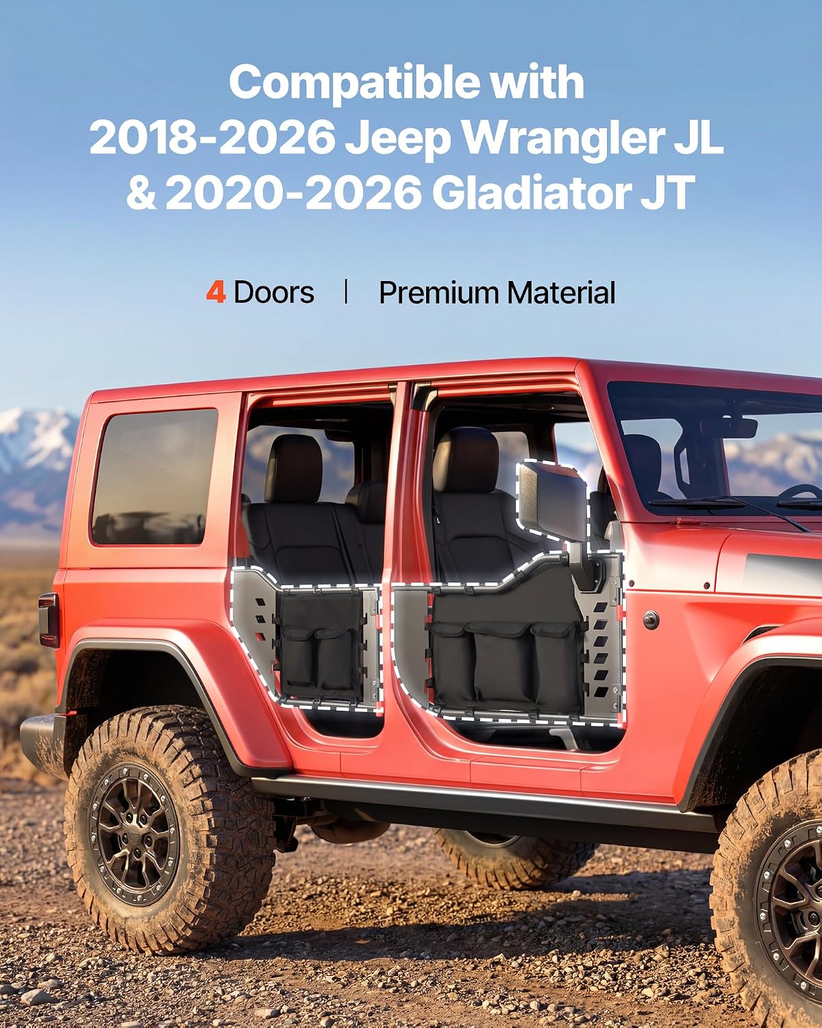 VEVOR Jeep Tube Doors, 4-Door, Compatible with 2018-2026 Jeep Wrangler JL & 2020-2026 Gladiator JT, Steel Off Road Front & Rear Tubular Half Doors with DOT Certified Side View Mirrors and Storage Bag